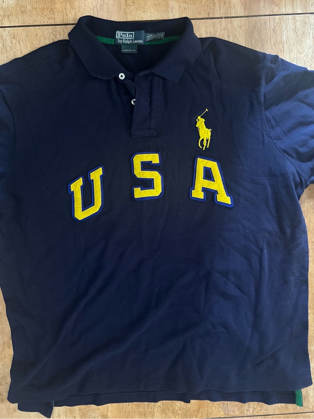 Ralph Lauren Navy Polo Shirt with Yellow USA Appliqué